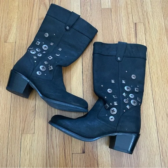 Black Studded Women's Boots - Picture 1 of 9